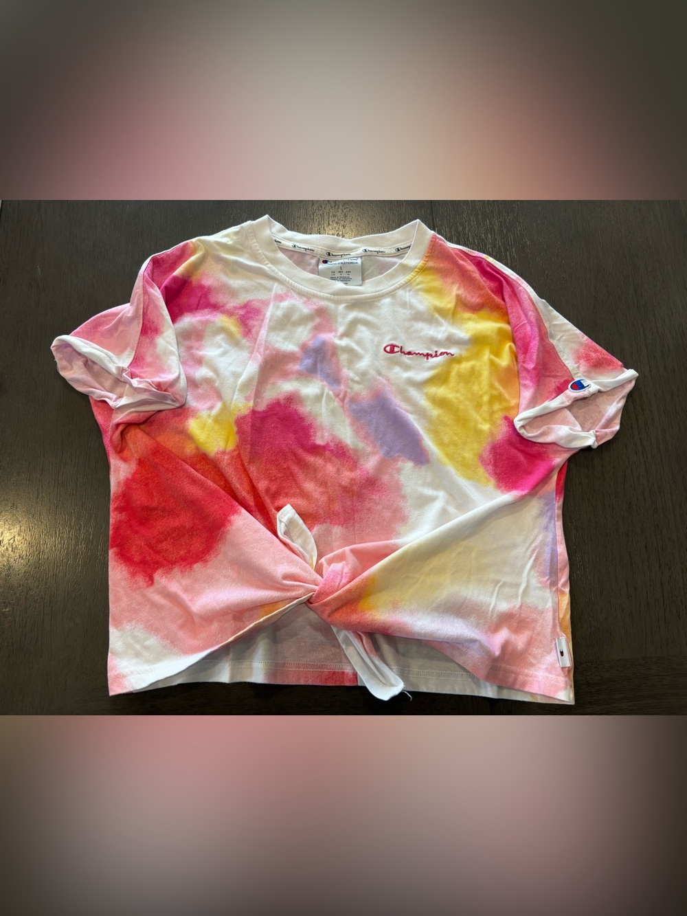 Champion Tie-Dye Crewneck Long Sleeve Tee - Pink, Yellow, Lavender